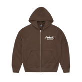 ISLAND PUFF PRINT ZIP HOODIE BROWN