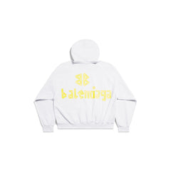 Tape Type Ripped Pocket Hoodie Large Fit in White