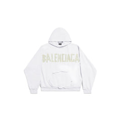 Tape Type Ripped Pocket Hoodie Large Fit in White