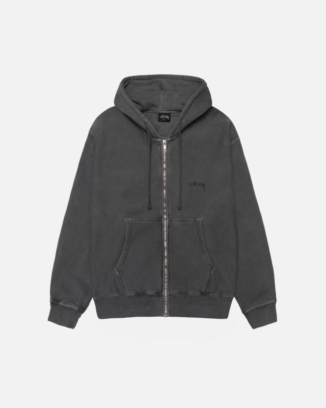 SMOOTH STOCK ZIP HOODIE PIGMENT DYED BLACK