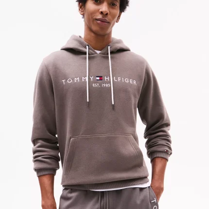 Embroidered Logo Tommy Grey Hoodie