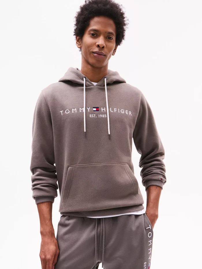 Embroidered Logo Tommy Grey Hoodie