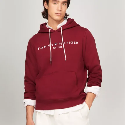 Embroidered Tommy Logo Red Hoodie