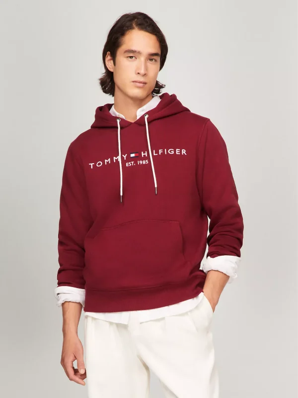 Embroidered Tommy Logo Red Hoodie