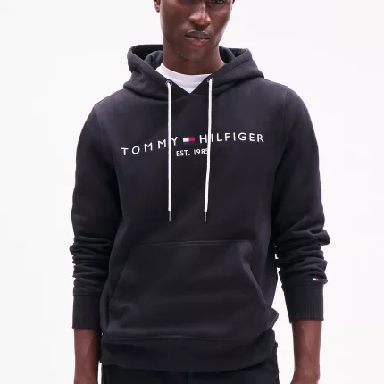 Embroidered Tommy Logo Black Hoodie