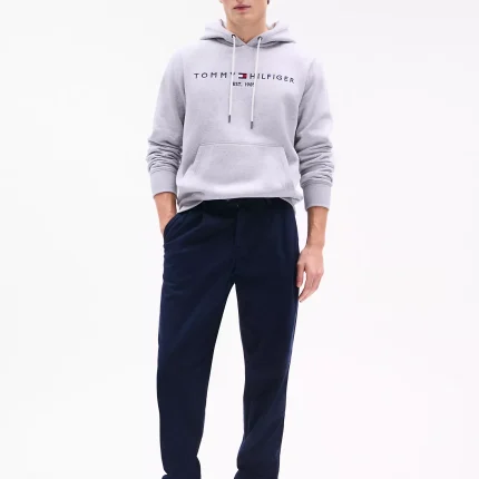 Embroidered Tommy Logo Grey Hoodie