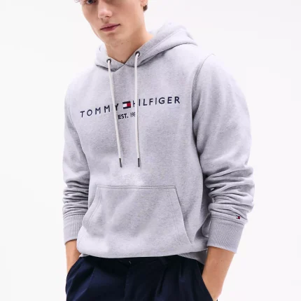 Embroidered Tommy Logo Grey Hoodie