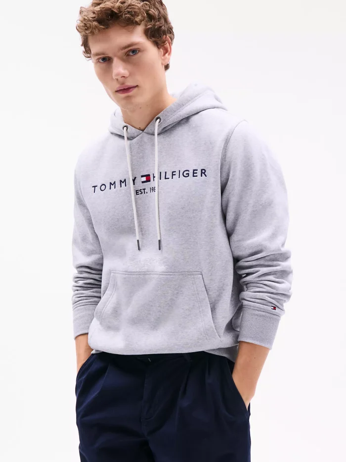 Embroidered Tommy Logo Grey Hoodie