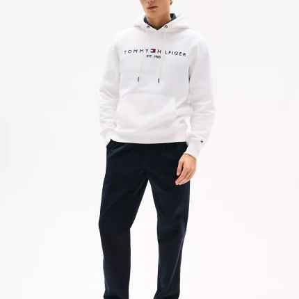 Embroidered Tommy Logo White Hoodie