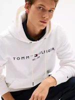 Embroidered Tommy Logo White Hoodie