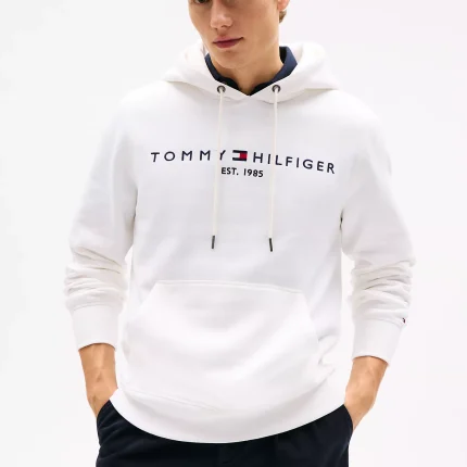 Embroidered Tommy Logo White Hoodie