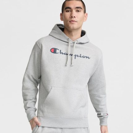 Powerblend Grey Hoodie Full Script Logo