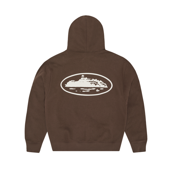 ISLAND PUFF PRINT ZIP HOODIE BROWN